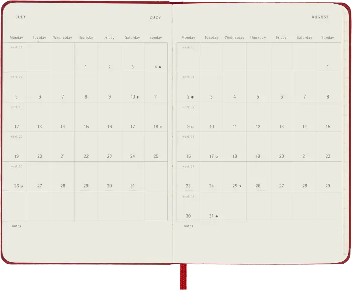 Kalender Moleskine Weekly Notebook Red hard pocket 2027