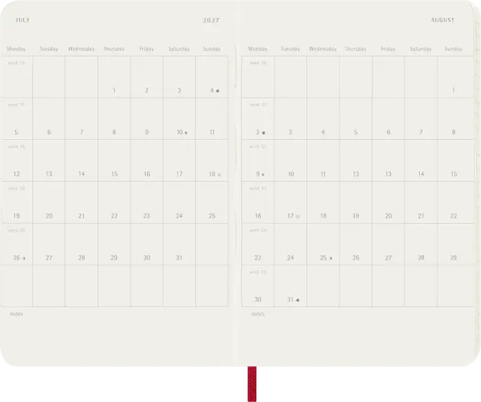 Kalender Moleskine Weekly Notebook Red soft pocket 2027