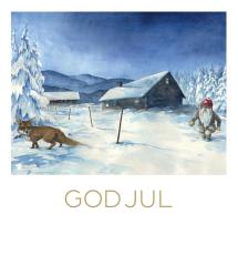 Julkort Cancerfonden 10-pack Tomte & räv/Tomte vid husgavel 