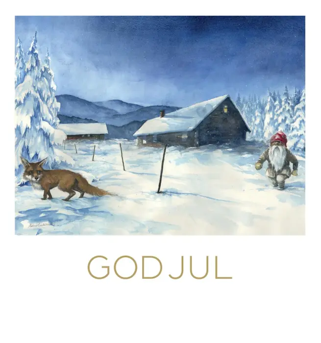 Julkort Cancerfonden 10-pack Tomte & räv/Tomte vid husgavel 