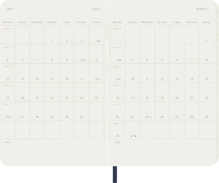 Kalender Moleskine Weekly Notebook Blue soft pocket 2027