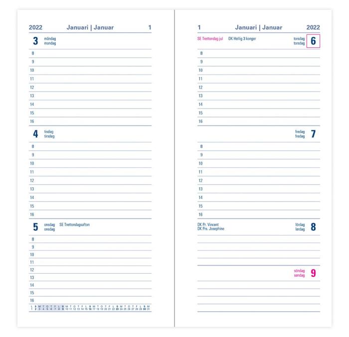 Kalender Letts Executive Slim V/U svart 2022