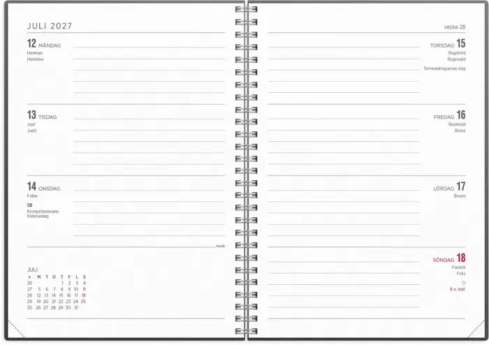 Kalender Senator A5 svart konstläder med slejf 2027