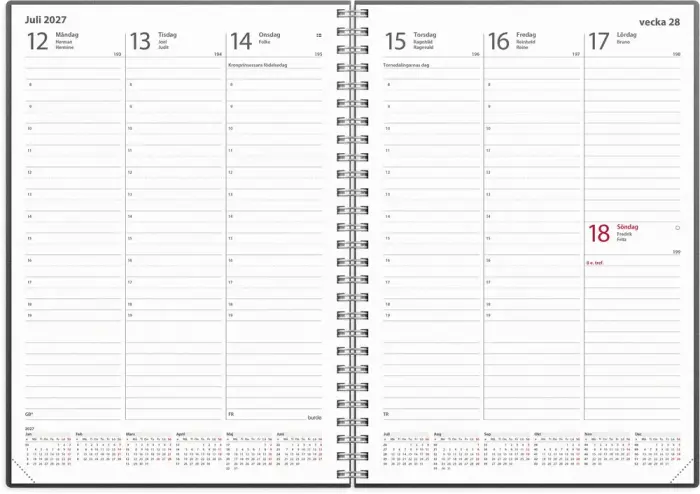 Kalender Weekly A5 svart konstläder med slejf 2027