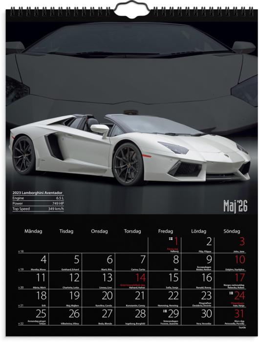 Väggkalender Bilar 2026