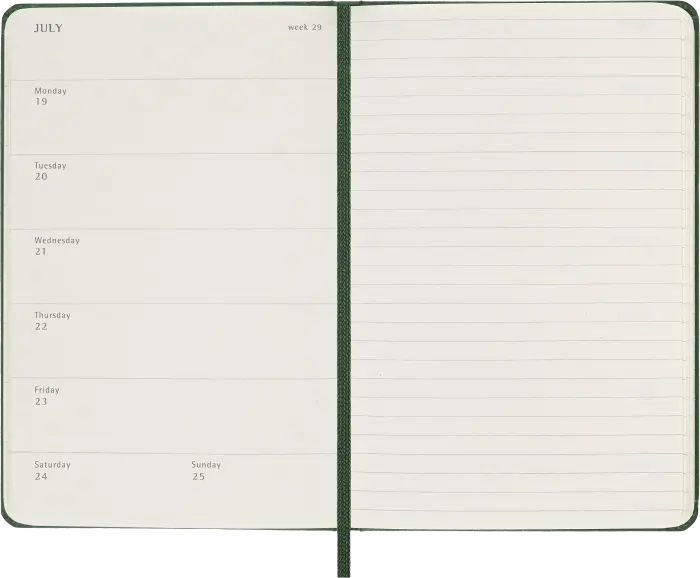 Kalender Moleskine Weekly Notebook Myrtle Green hard pocket 2027