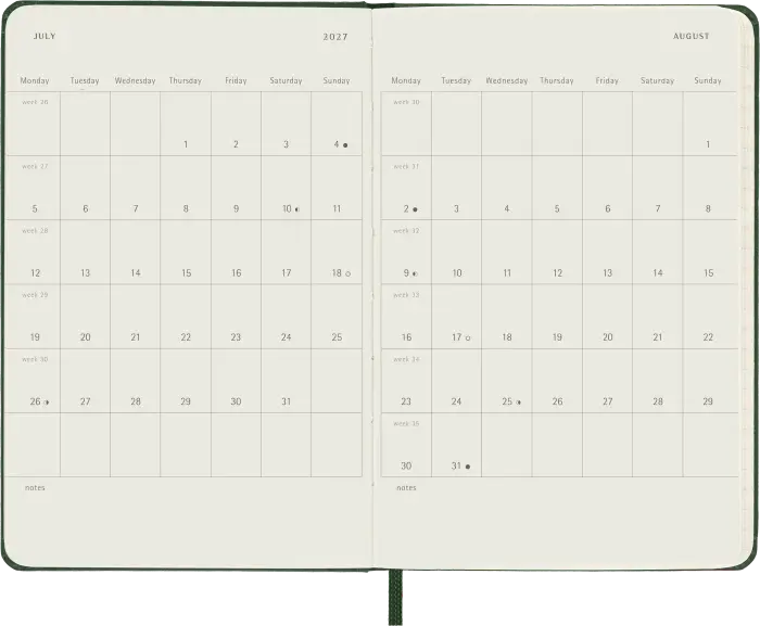 Kalender Moleskine Weekly Notebook Myrtle Green hard pocket 2027