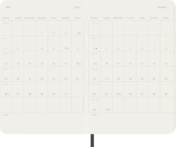 Kalender Moleskine Weekly Notebook Black soft pocket 2027