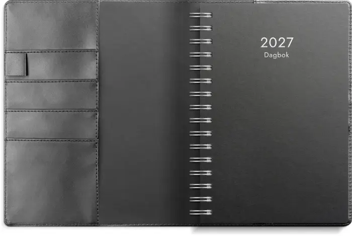 Kalender Dagbok svart konstlädermed slejf 2027