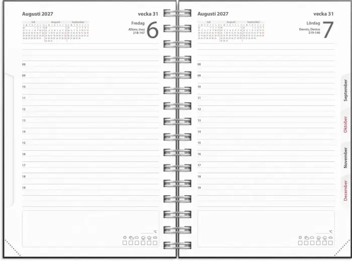 Kalender Dagbok svart konstlädermed slejf 2027