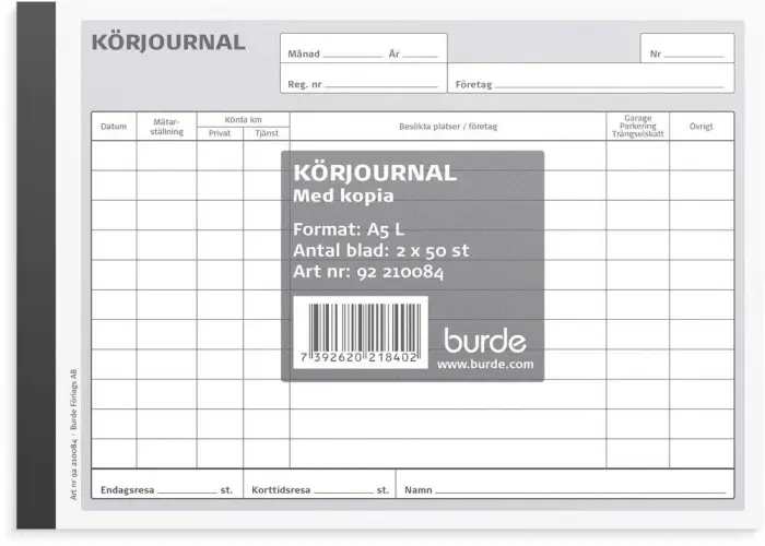 Körjournal med kopia