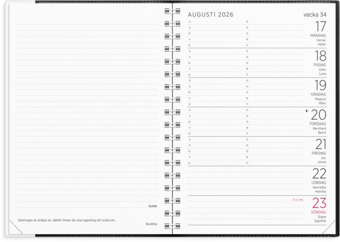 Liten veckokalender svart plast 2026