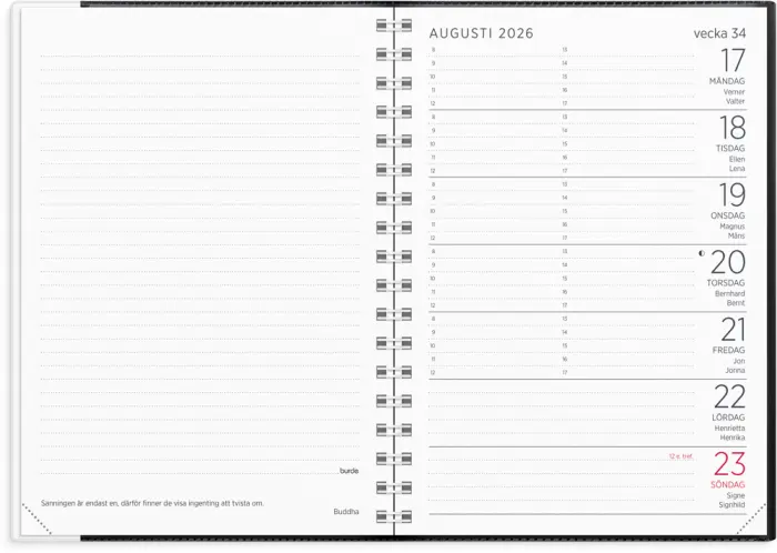 Kalender Liten veckokalender svart plast 2026