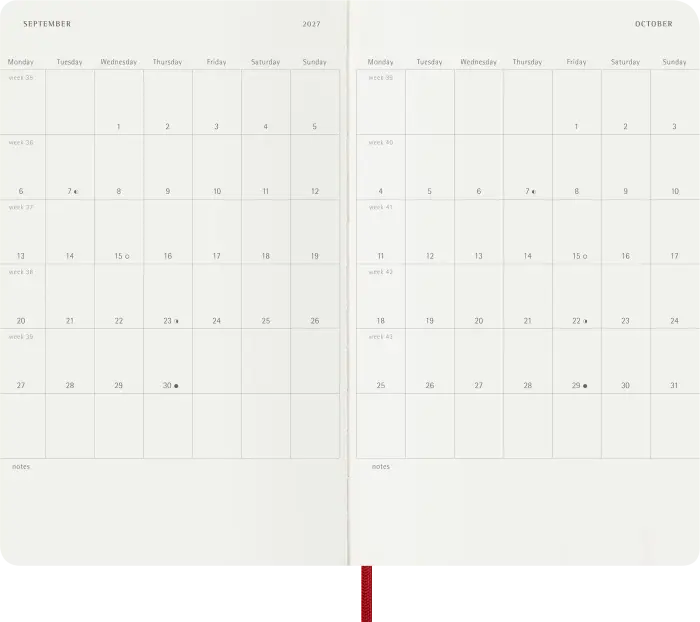 Kalender Moleskine Weekly notebook Large Red Soft 2027