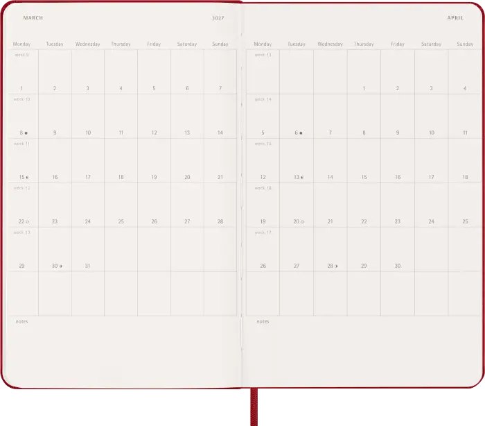 Kalender Moleskine Weekly Notebook Red hard Large 2027