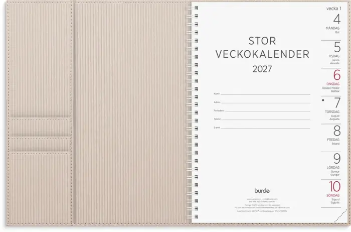 Kalender Stor Veckokalender beige konstläder 2027