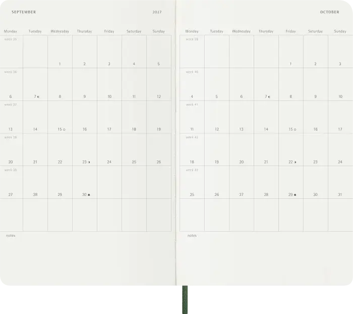 Kalender Moleskine Weekly Notebook Myrtle Green soft Large 2027