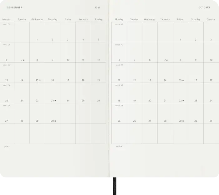 Kalender Moleskine Weekly notebook Large Black Soft 2027