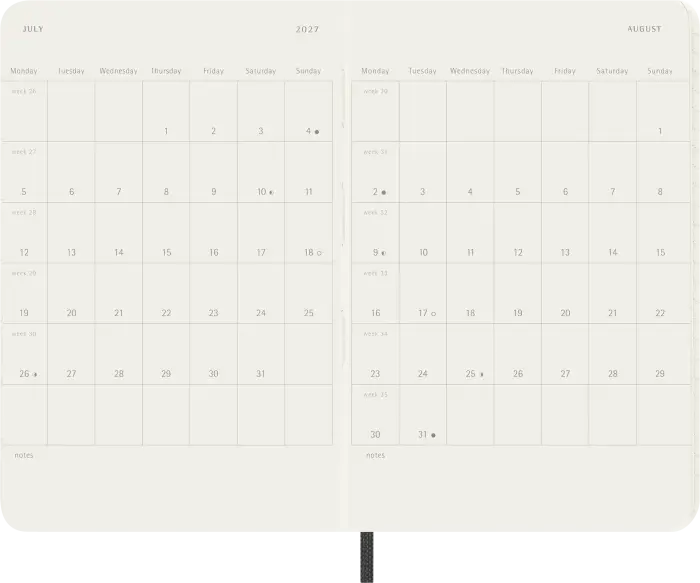 Kalender Moleskine Horizontal Weekly Black soft pocket 2027