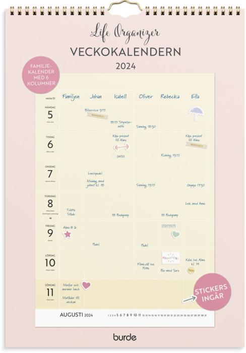 Väggkalender Life organizer veckokalender 2024