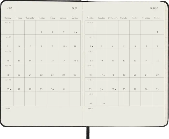 Kalender Moleskine Horizontal Weekly Black Hard pocket 2027
