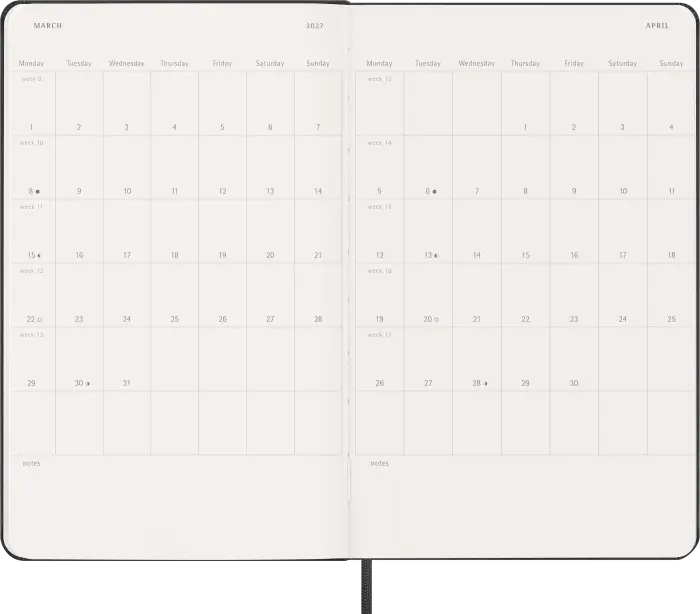 Kalender Moleskine Horizontal Weekly Black hard Large 2027