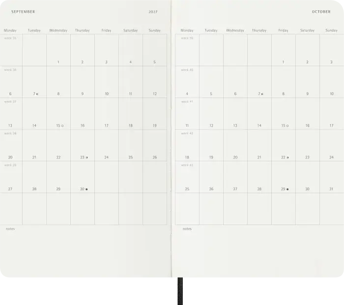 Kalender Moleskine Horizontal Weekly Black Soft Large 2027