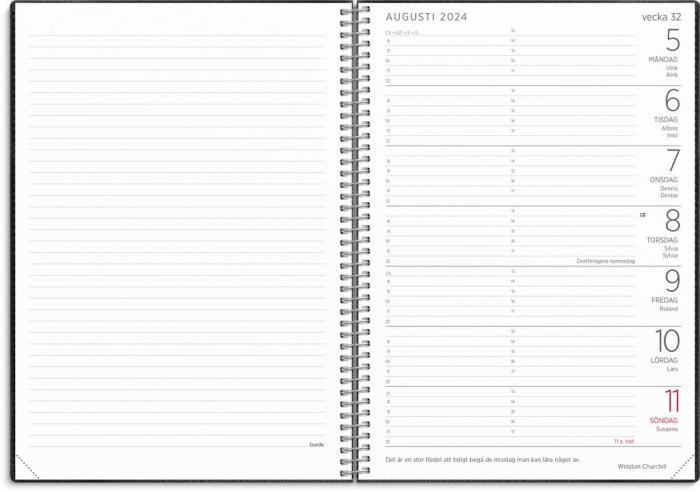 Stor Veckokalender A5 Twist svart 2024
