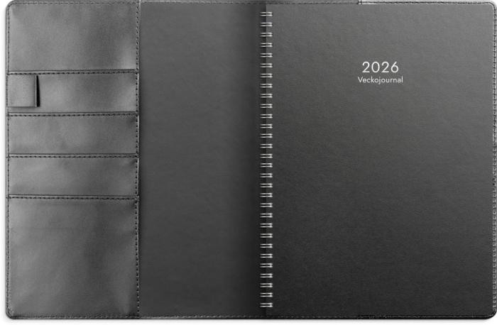 Veckojournal svart konstläder 2026