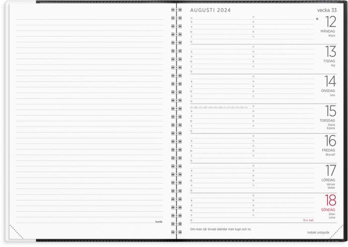 Stor veckokalender svart plast 2024