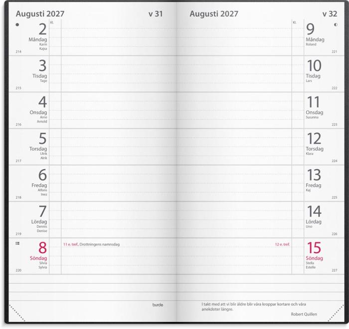 Fickkalender Plano svart plast 2027