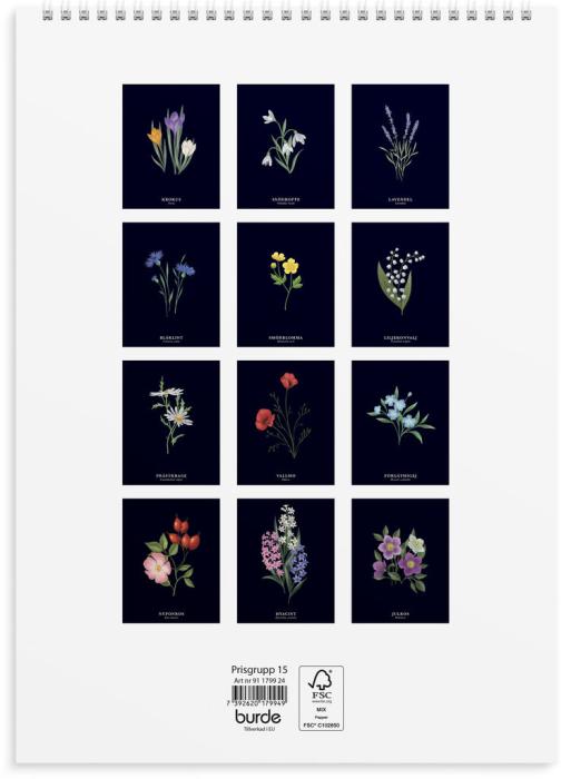 Väggkalender Illustrerad blomster 2024