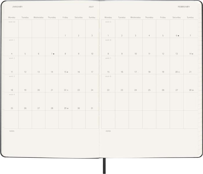 Kalender Moleskine Horizontal Weekly Black Hard Large 26/27