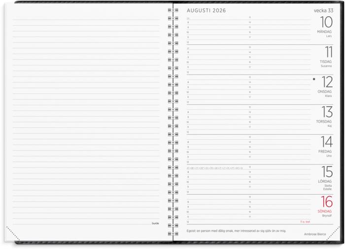 Stor Veckokalender svart konstläder 2026