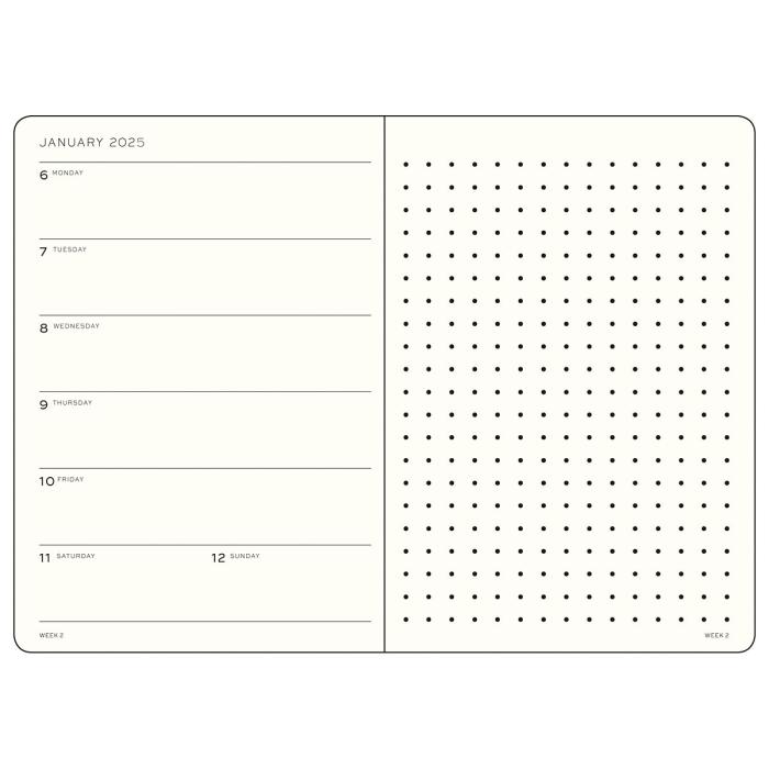 Leuchtturm1917 A5 Vecka/Uppslag Dotted Hard Black 2025