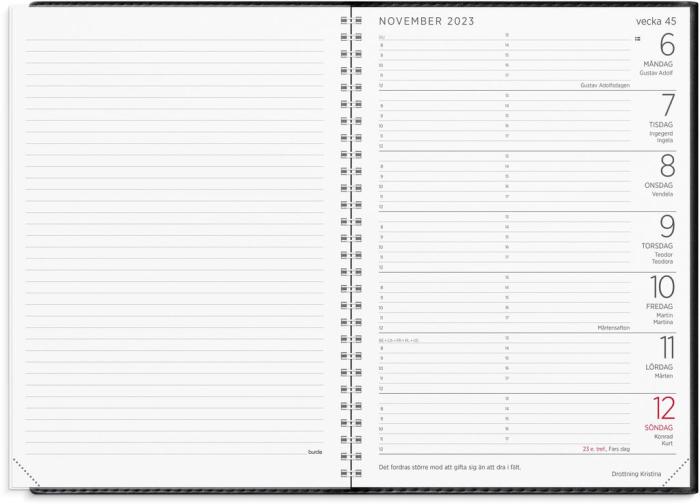 Stor veckokalender svart konstläder 2023