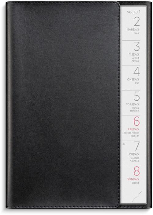 Stor veckokalender svart konstläder 2023