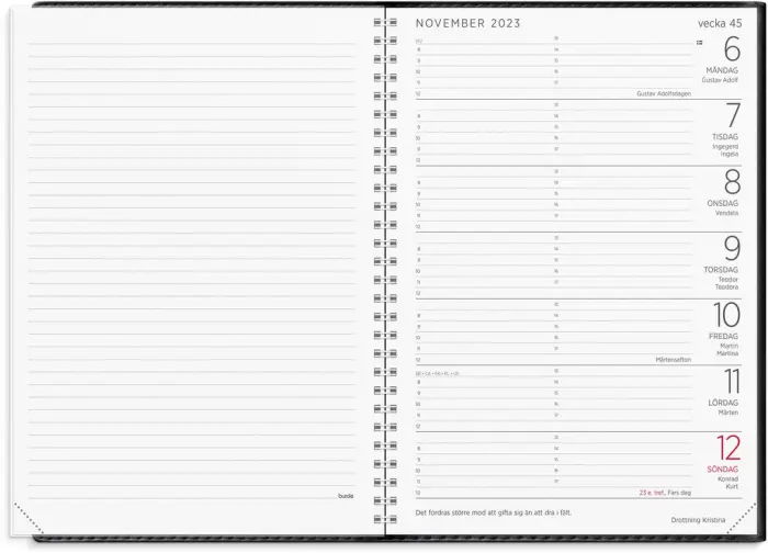 Stor veckokalender svart konstläder 2023