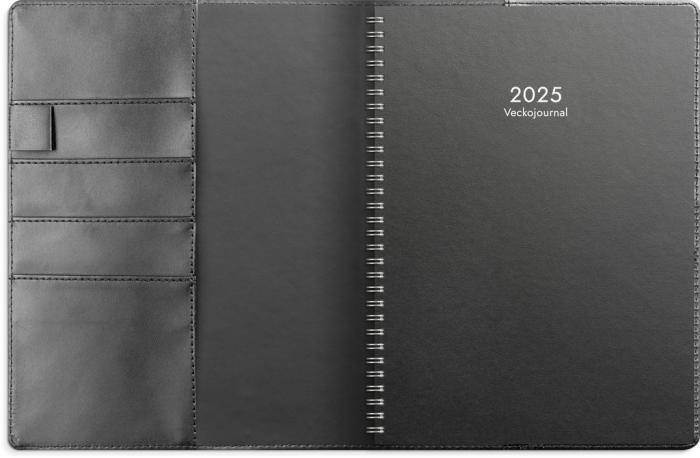 Veckojournal svart konstläder 2025