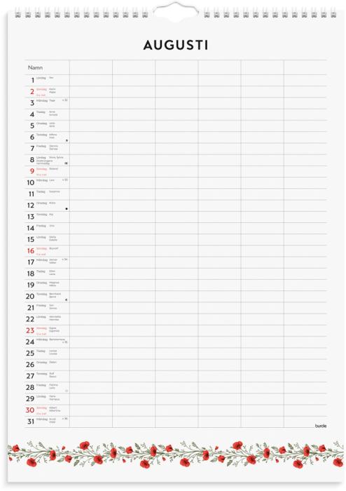 Familjekalender Illustrerad blomster 2026