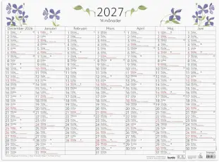 Kalender 14-m&aring;naders v&auml;ggblad 2027