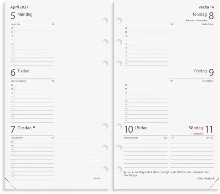 Regent Systemkalender svart skinn 2027