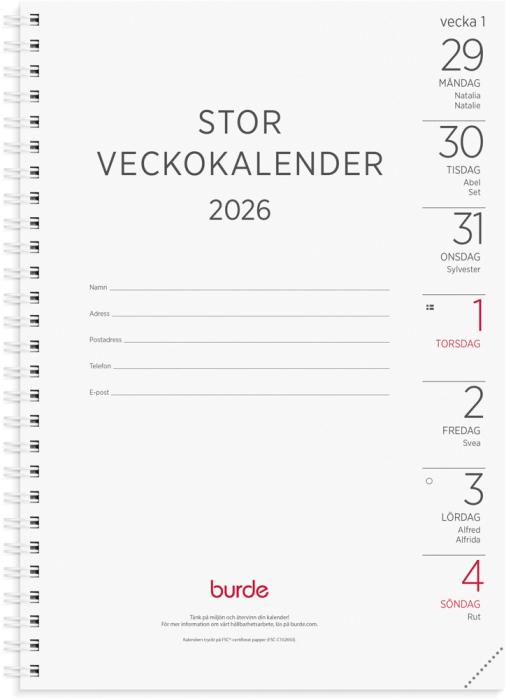 Stor Veckokalender refill 2026