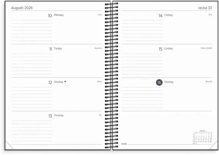 Kalender 2026 Organizer & Notes svart