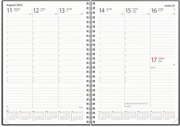 Weekly A5 svart skinn 2025