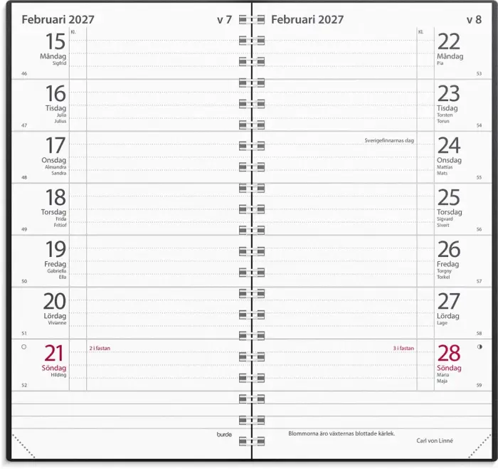 Fickkalender Plano svart plast 2027