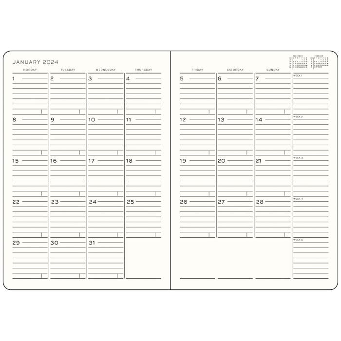Leuchtturm1917 B5 Soft Månad/Uppslag 16m Black 2024