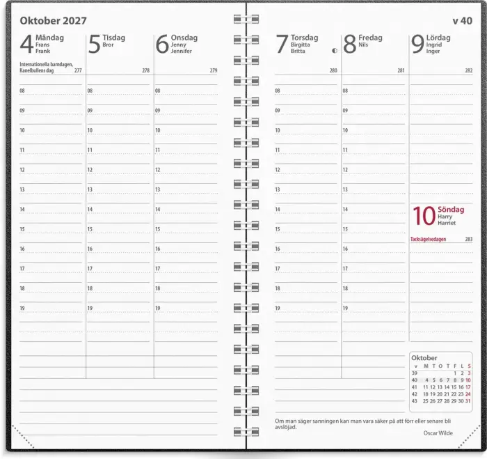 Fickkalender Interplano svart plast 2027