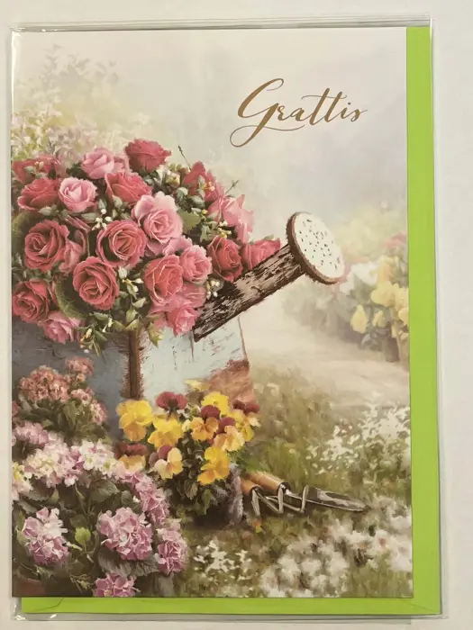Grattiskort Flower med kuvert - Hortensia, penséer & rosor