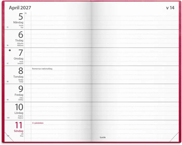 Fickagenda rött konstläder 2027